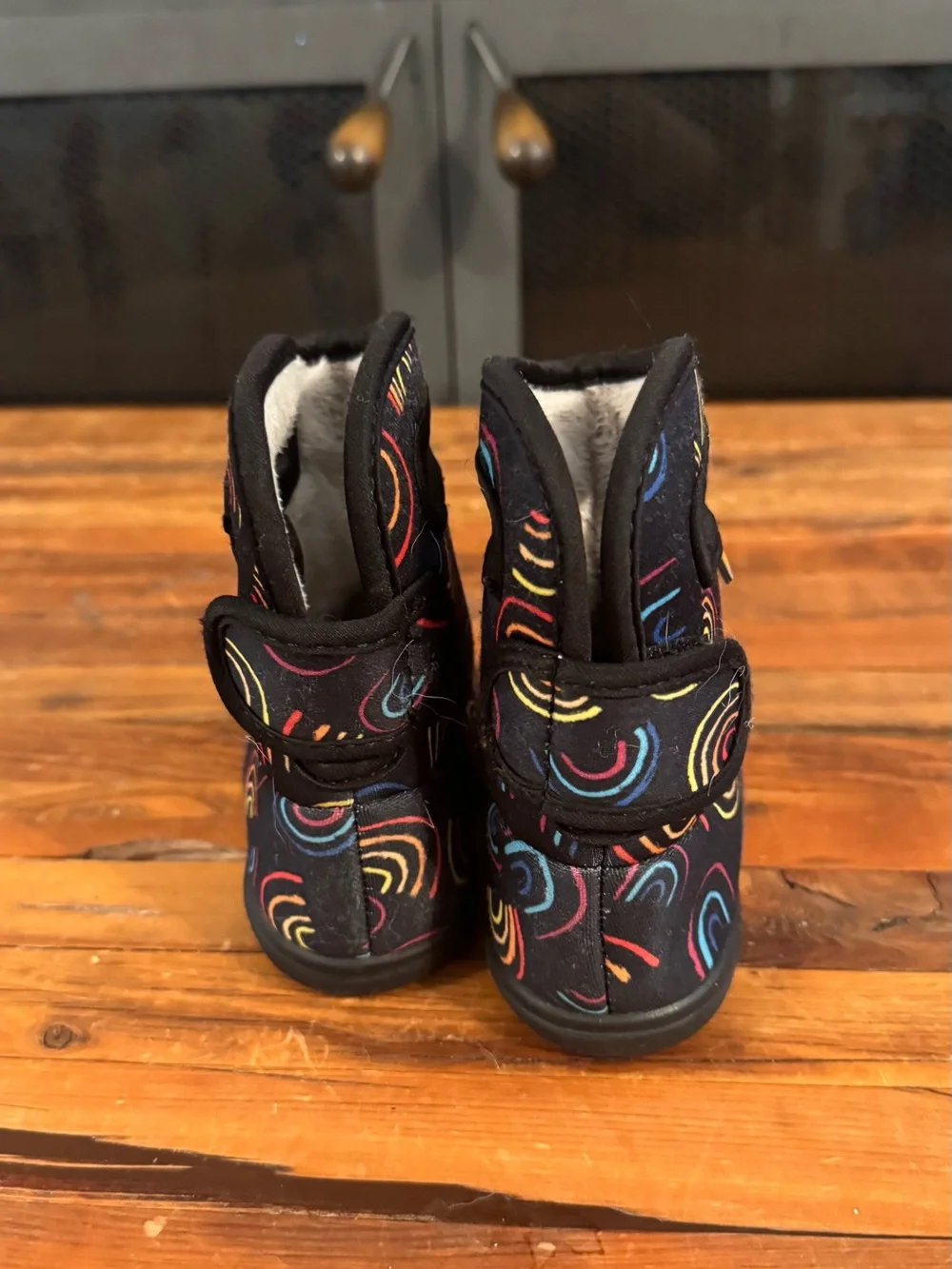 Bogs Black Toddler Rain & Snow Boots with Multicolor Swirl Pattern - Size T6